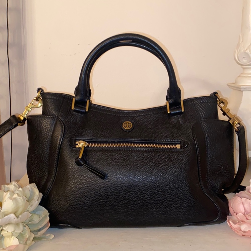 Beautiful Tory Burch Frances Black Purse Pebbled Leather